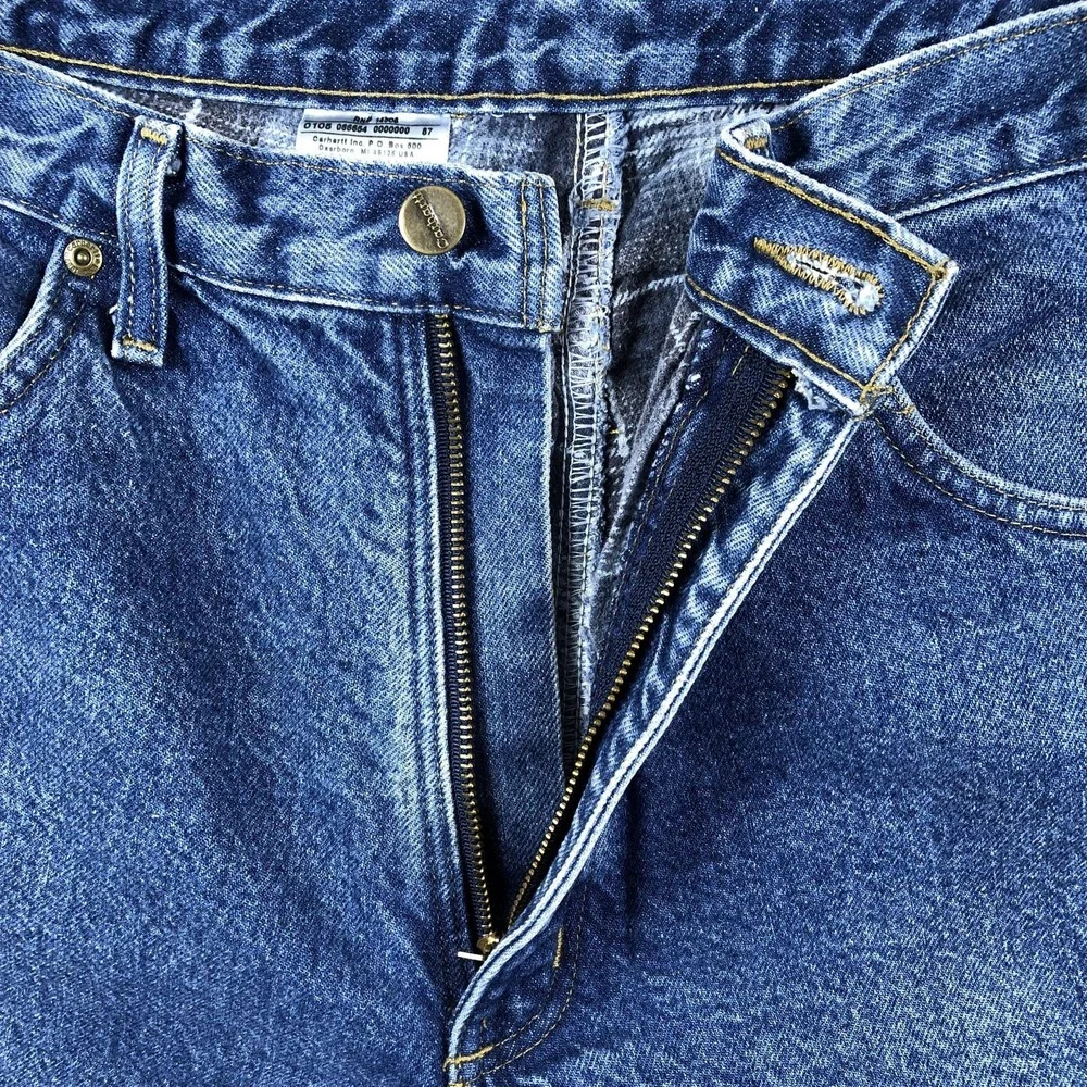 Carhartt Jeans Mens 35x30 Blue Relaxed Fit Straight‎ Leg Denim Flannel Lined